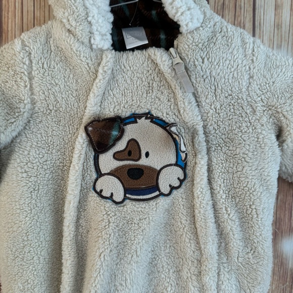 QT Baby Faux Fur Puffer One Piece Footie Full Zipper Hooded Bear Ears Beige 12m - Picture 8 of 12